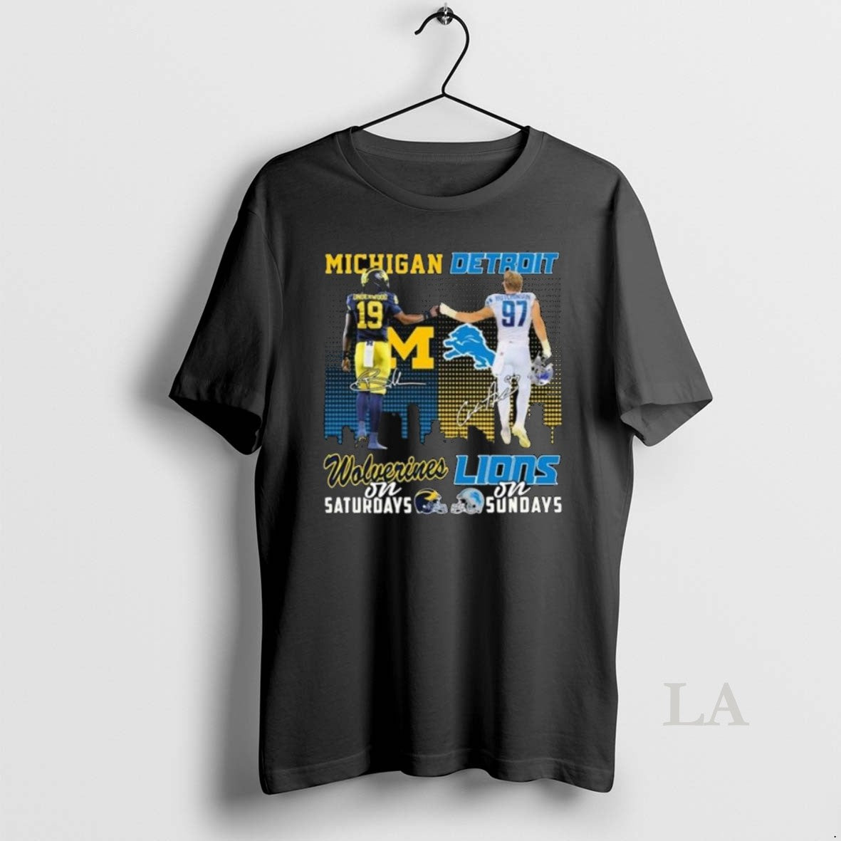 Original Underwood Michigan Wolverines On Saturdays And Hutchinson Detroit Lions On Sundays Signatures Long Sleve...