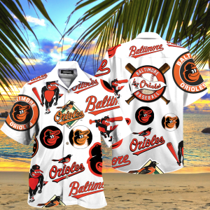 Orioles Pattern Logo Mascot Hawaiian Shirt