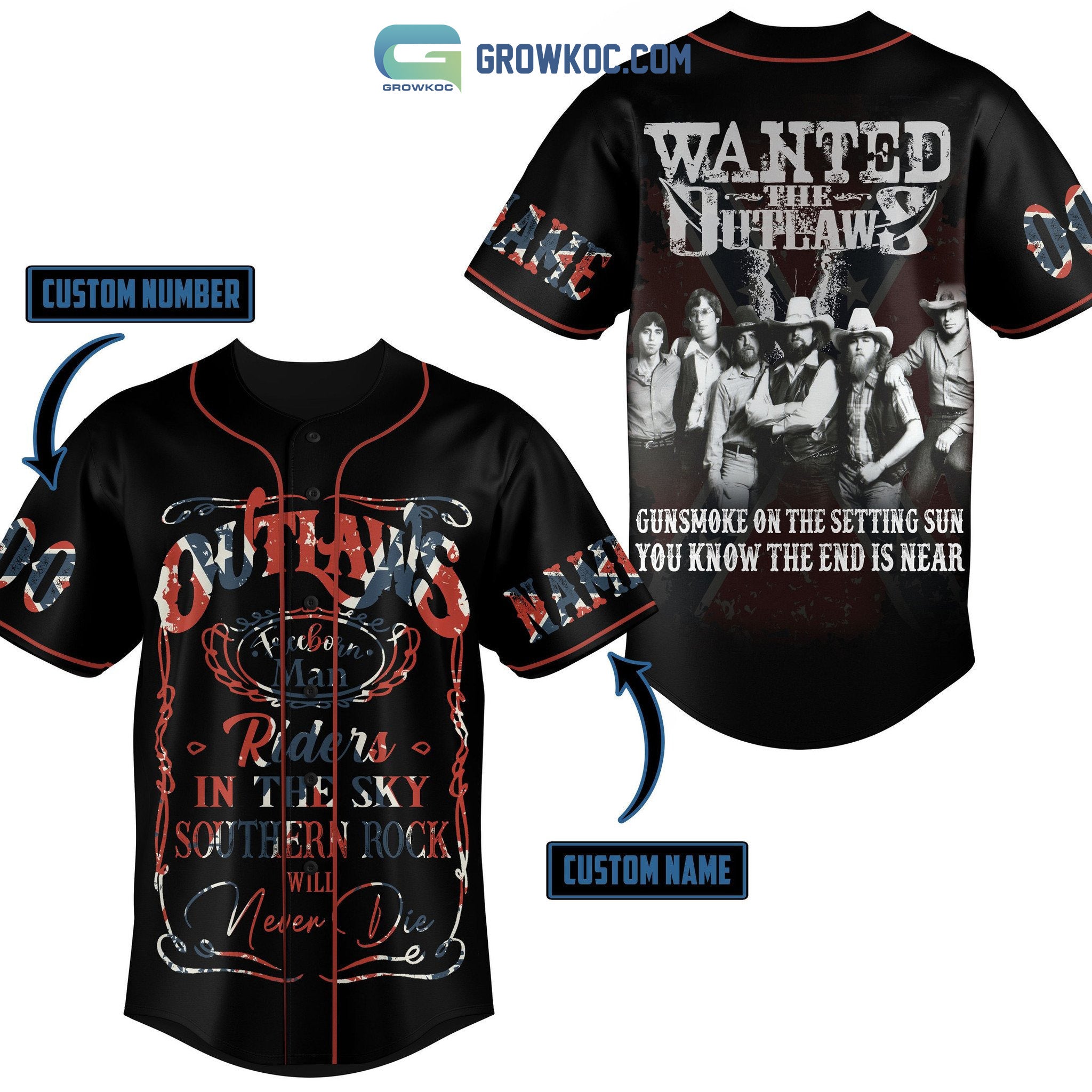 Outlaws Southern Rock Will Never Die Personalized Baseball Jersey