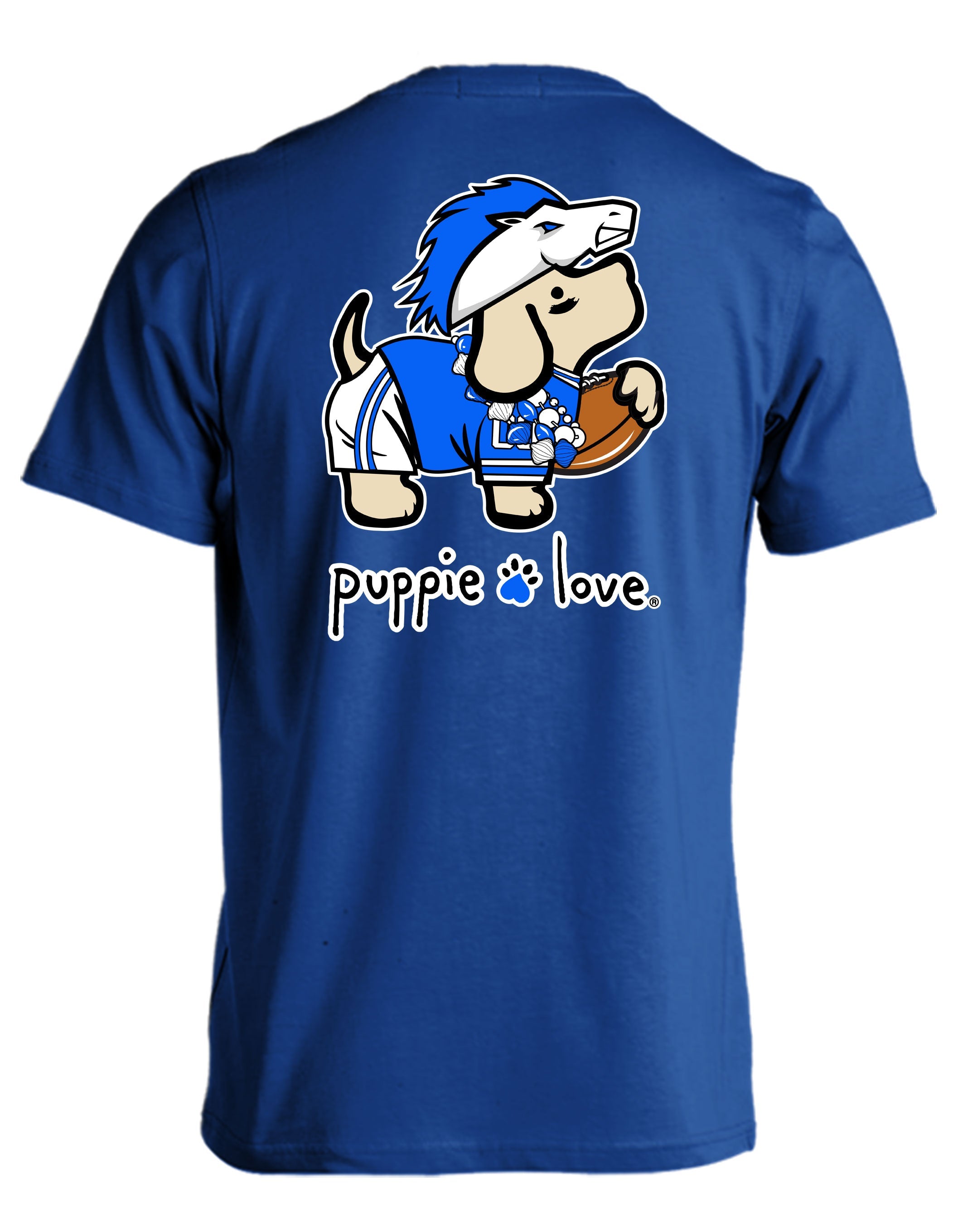 WHITE AND BLUE MASCOT PUP