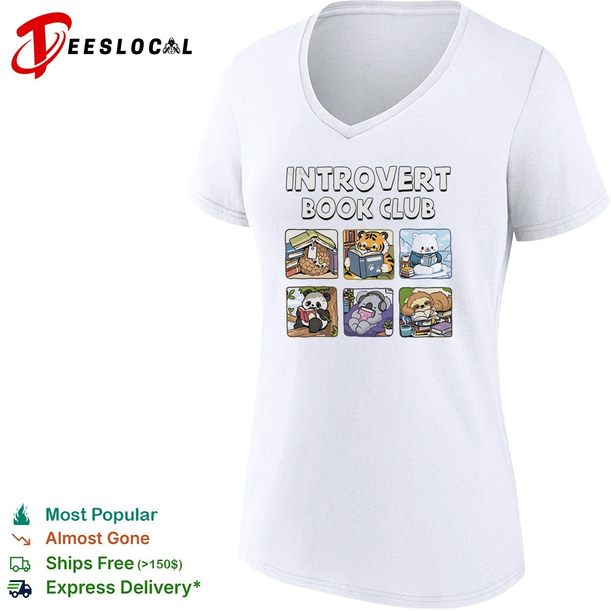Pangolin panda tiger polar bear koala and sloth introvert book club shirt