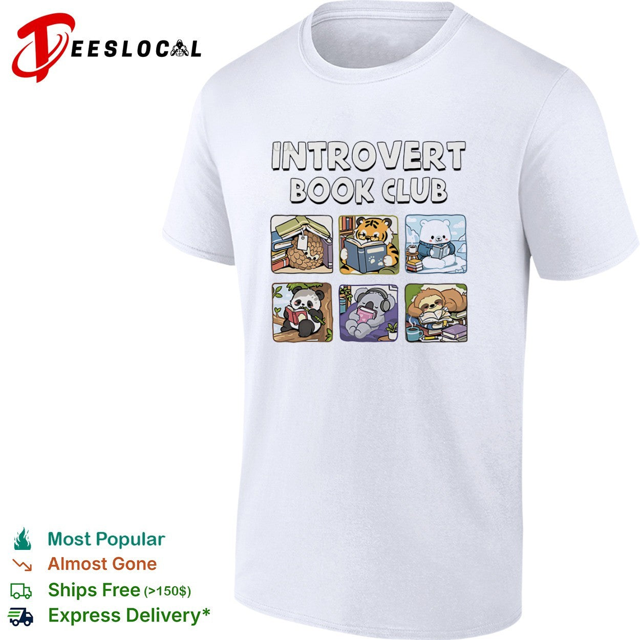 Pangolin panda tiger polar bear koala and sloth introvert book club shirt