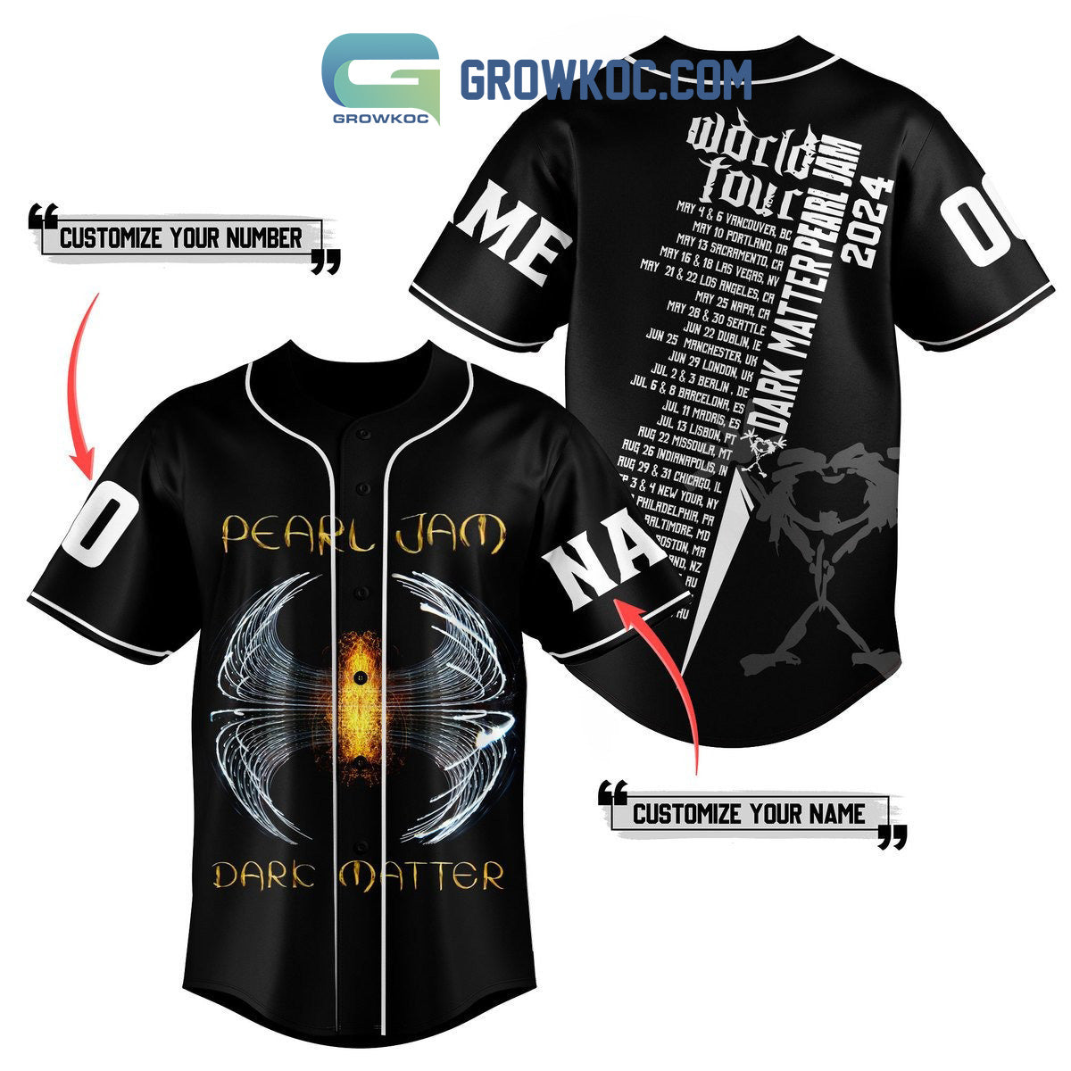 Pearl Jam Dark Matter World Tour 2024 Personalized Baseball Jersey