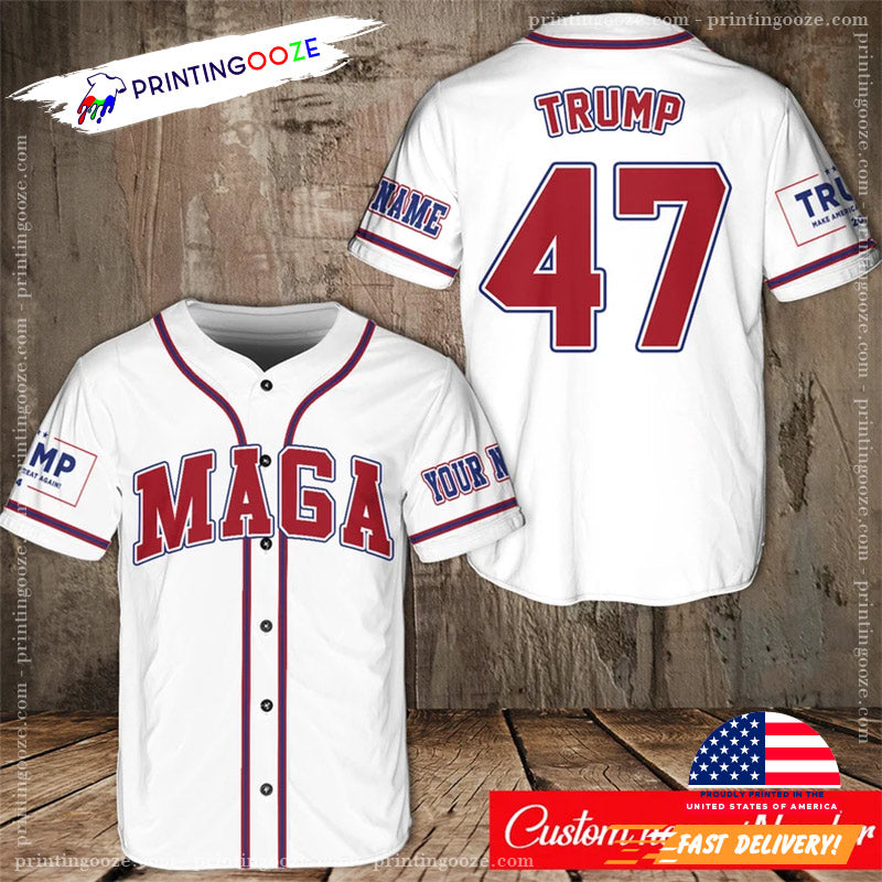 Personalized Name MAGA Trump Fight White Baseball Jersey