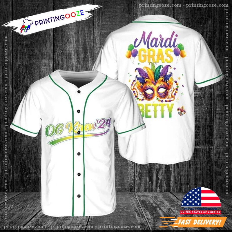 Personalized Team Name Mardi Gras Mask Festival Baseball Jersey No.2