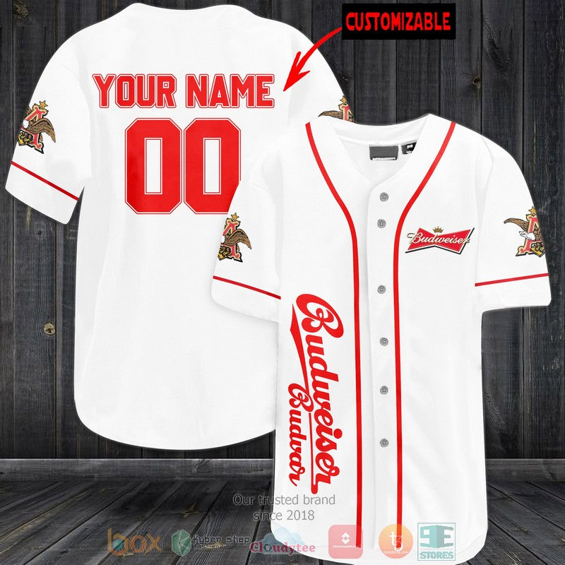 Personalized Budweiser Budvar custom white Baseball shirt