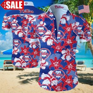 Philadelphia Phillies Logo Red Flower Hawaiian Summer Shirt - Phillies Hawaiian Shirt