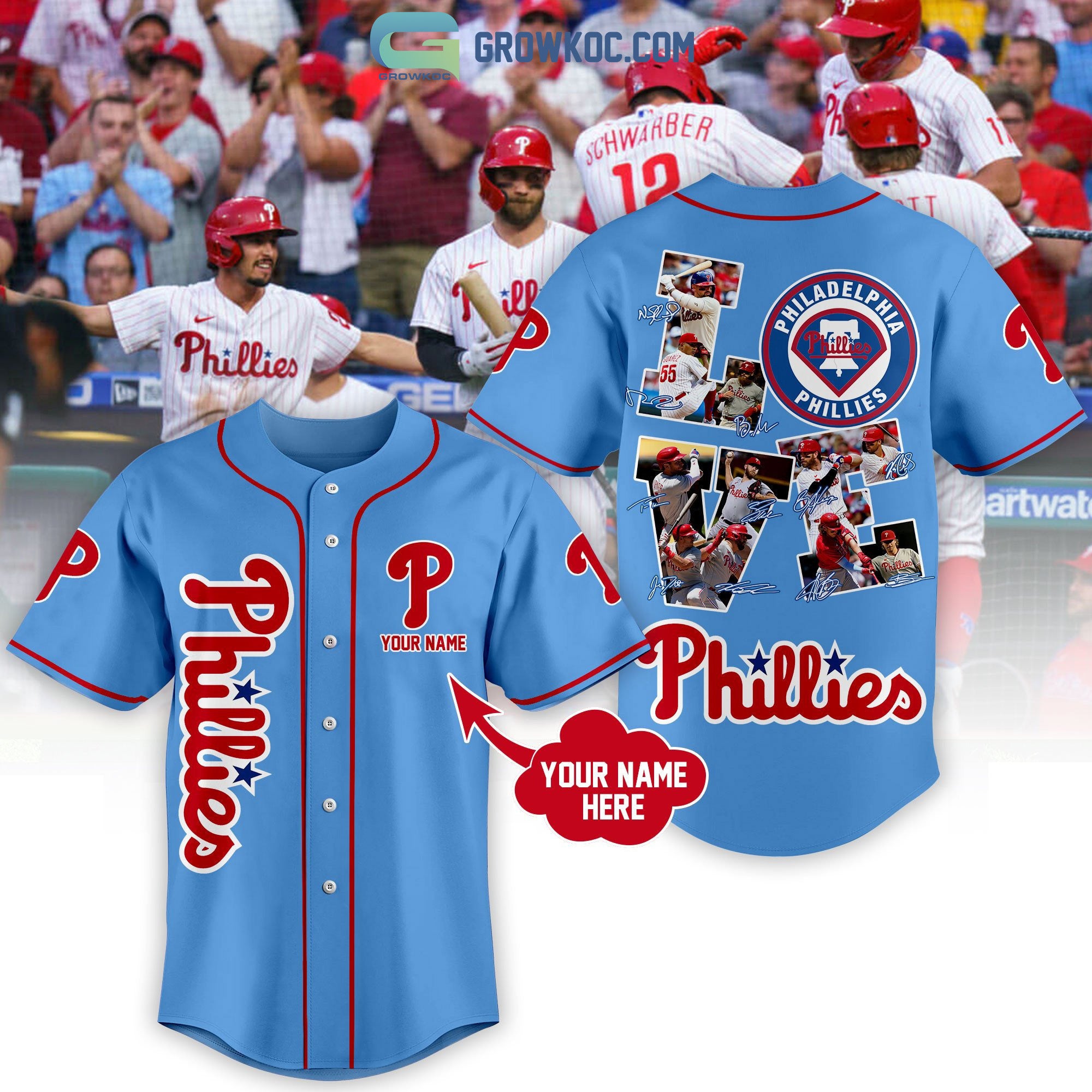 Philadelphia Phillies Love Team Light Blue Design Personalized Baseball Jersey