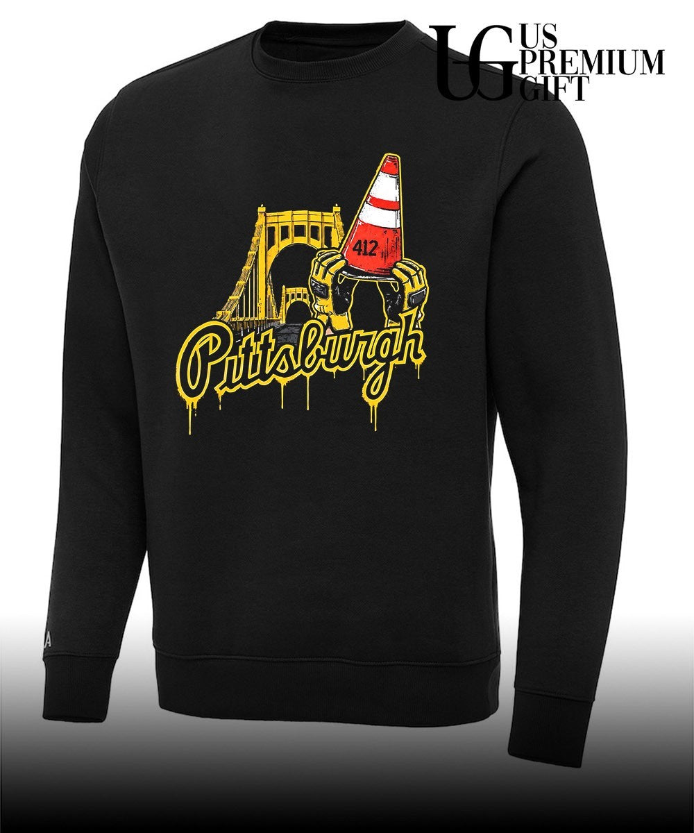 Pittsburgh Pirates 412 City of Bridges Construction Worker Hands Traffic Cone shirt