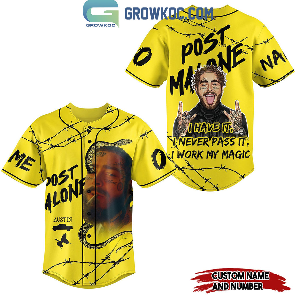 Post Malone I Have It I Work My Magic Personalized Baseball Jersey Yellow Design