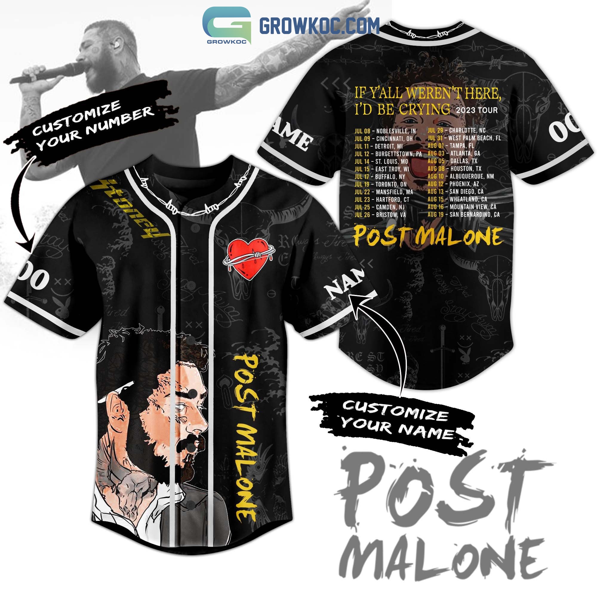 Post Malone If Y’All Weren’t Here I’D Be Crying 2023 Tour Personalized Baseball Jersey