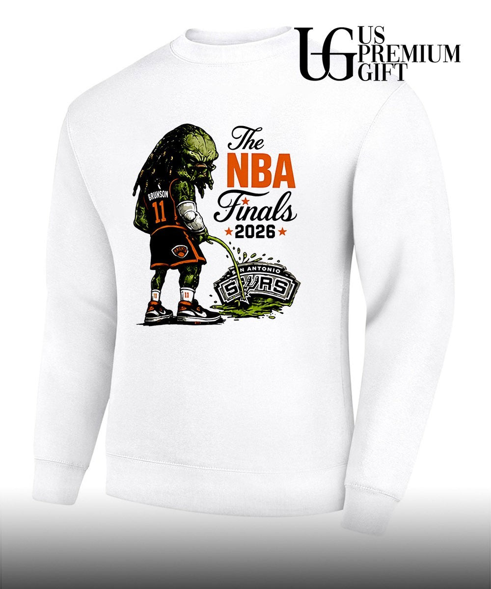 Predator Jalen Brunson peeing on San Antonio Spurs Finals 2026 cartoon shirt