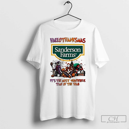 Premium 2025 Sanderson Farms Logo Hallothanksmas Horror Film Its The Most Wonderful Time Of The T-Shirts, Hoodie, Sweatshirt