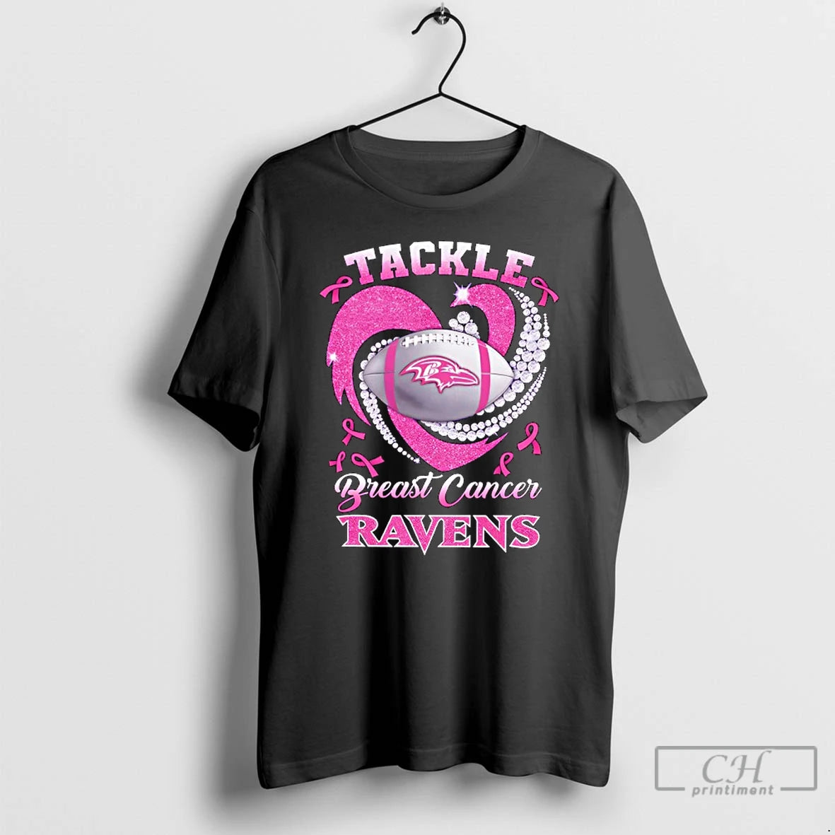 Premium Baltimore Ravens Breast Cancer Awareness Tackle Heart T Shirts Hoodie, Sweatshirt | InkRitualCo.com