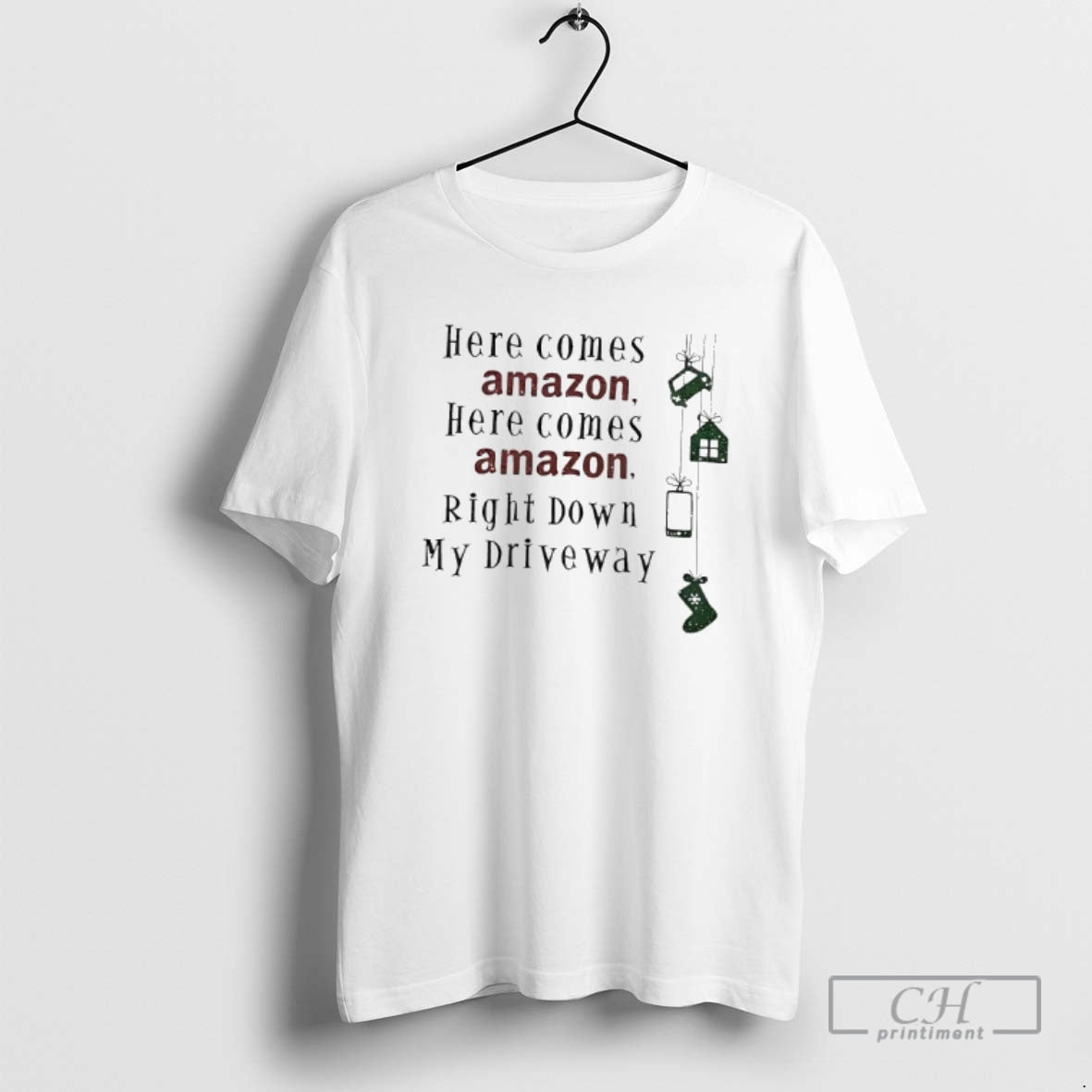 Premium Christmas Here Comes Amazon Right Down My Driveway Shirt Sweater Hoodie, Sweatshirt | InkRitualCo.com