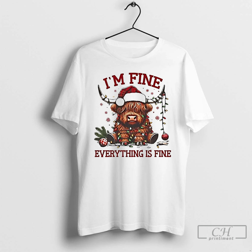 Premium Christmas Lights Cow Im Fine Everything Is Fine T Shirts Hoodie, Sweatshirt | InkRitualCo.com