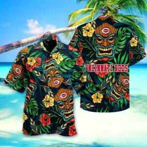 Premium Cincinnati Reds MLB Mask Hawaiian Shirt 3D, Cincinnati Reds Hawaiian Shirt
