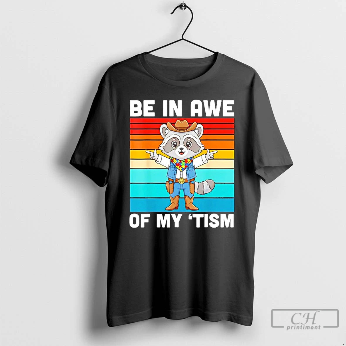 Premium Cowboy Raccoon Autism Awareness Be In Awe Of My Tism Vintage T Shirts Sweater Hoodie, Sweatshirt | InkRitualCo.com