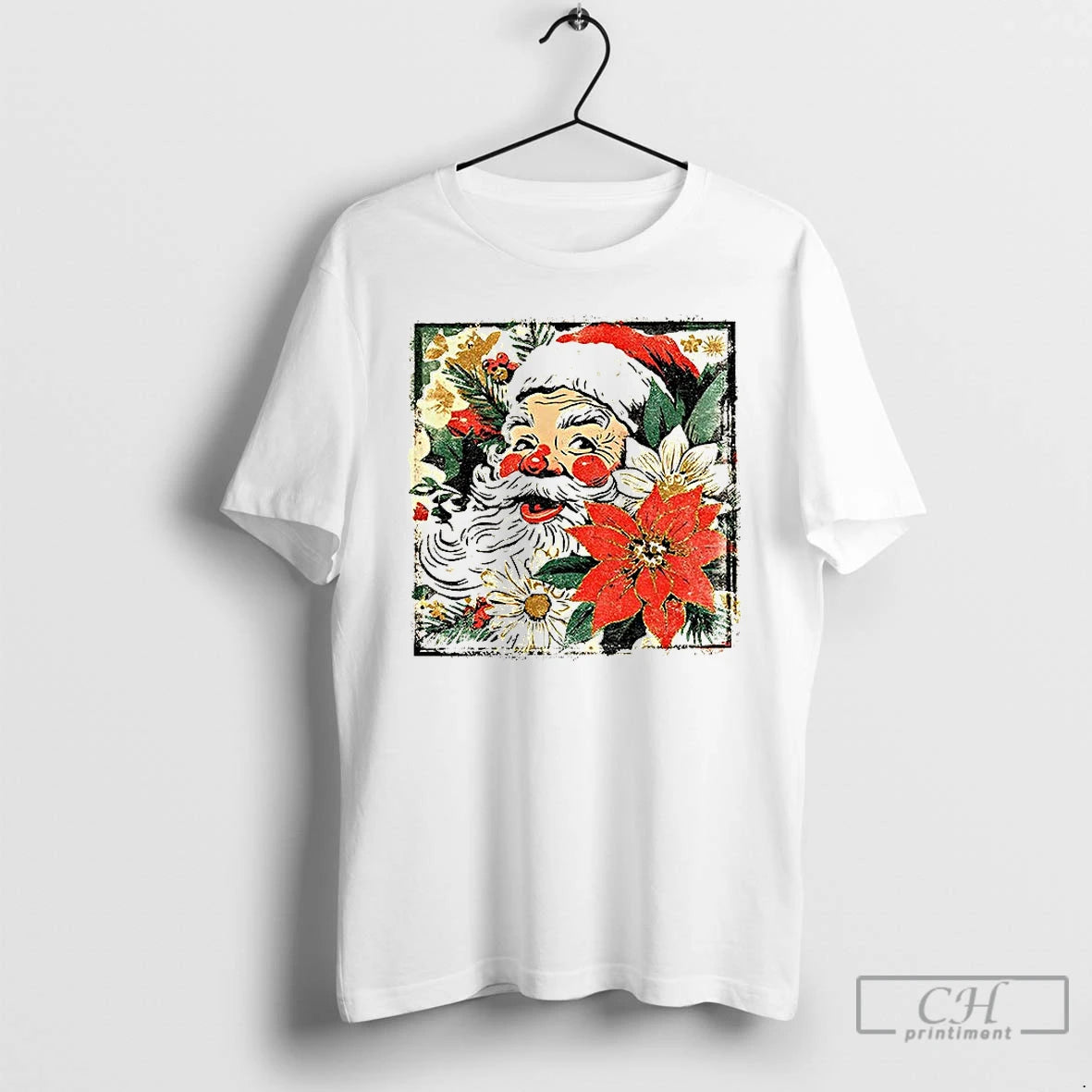 Premium Cute Santa Claus Preppy Brushstroke Floral Santa Face Christmas T Shirts Hoodie, Sweatshirt | InkRitualCo.com
