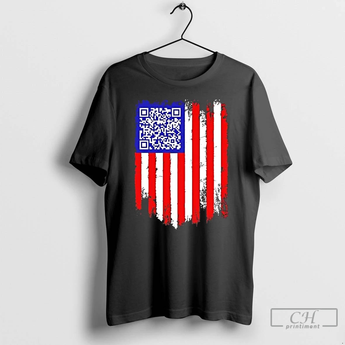 Premium Distressed American Flag Qr Code T-Shirts, Hoodie, Sweatshirt | InkRitualCo.com