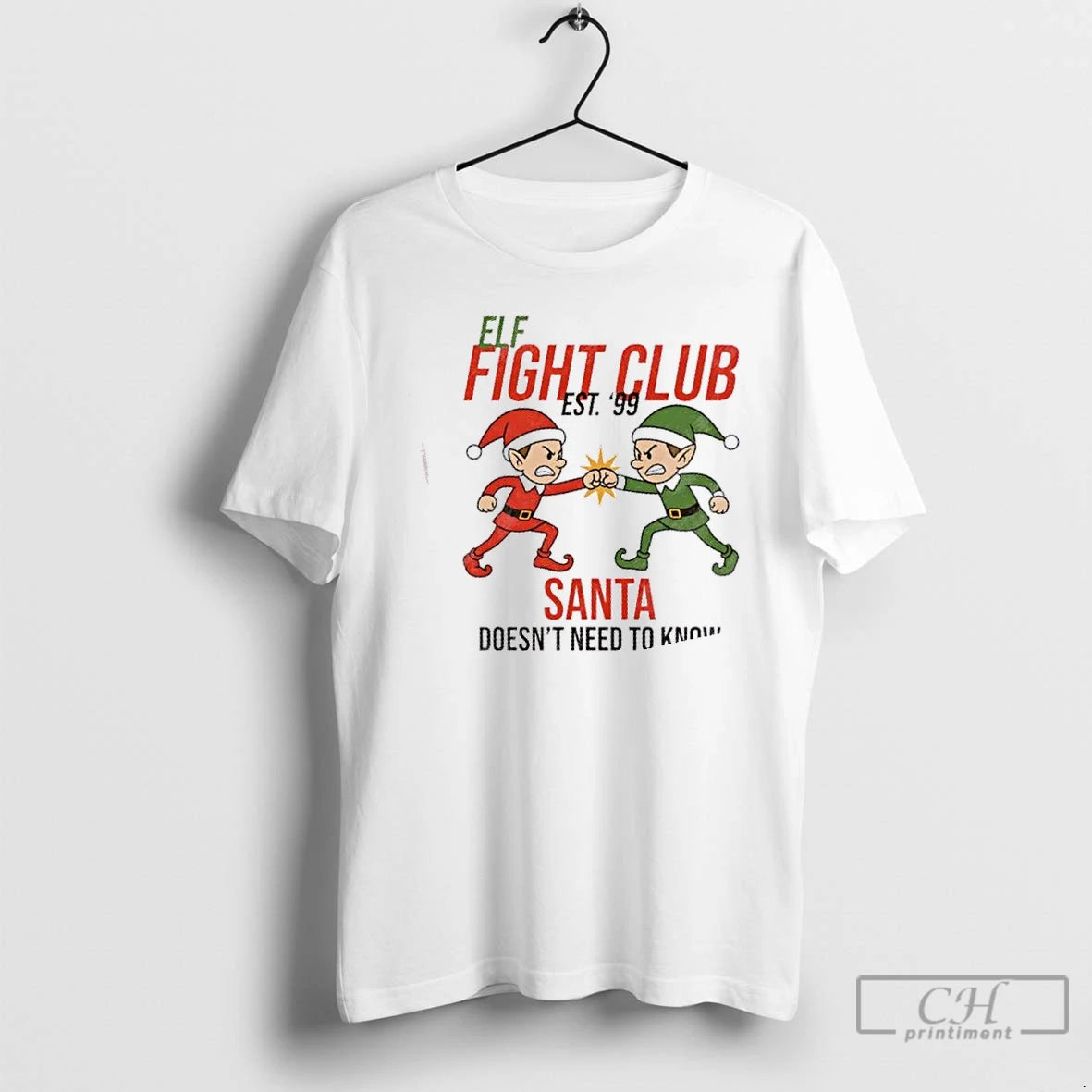 Premium Elf Fight Club Santa Doesnt Need To Know Christmas T-Shirts, Hoodie, Sweatshirt | InkRitualCo.com