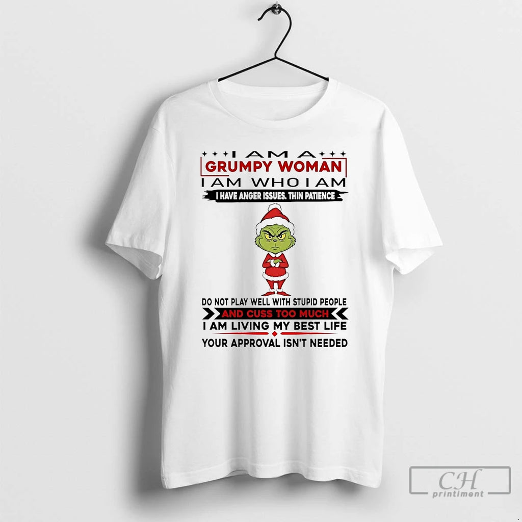 Premium Grinch I Am A Grumpy Woman I Have Anger Issues Thin Patience Christmas T-Shirts, Hoodie, Sweatshirt | InkRitualCo.com