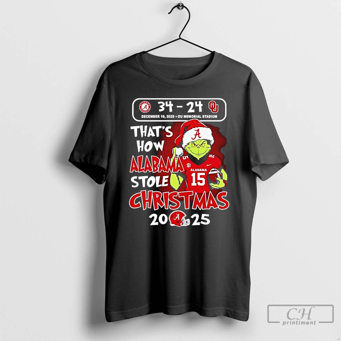 Premium Grinch Thats How Alabama Stole Christmas 2025 Alabama 34 24 Sooners T Shirts Sweater Hoodie, Sweatshirt