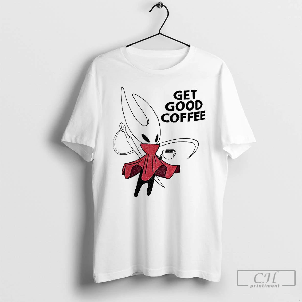 Premium Hollow Knight Silksong Hornet Get Good Coffee T-Shirts, Hoodie, Sweatshirt | InkRitualCo.com