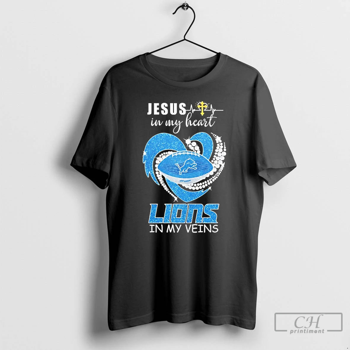 Premium Jesus In My Heart Detroit Lions In My Veins Diamond Heart T Shirts Sweater Hoodie, Sweatshirt | InkRitualCo.com