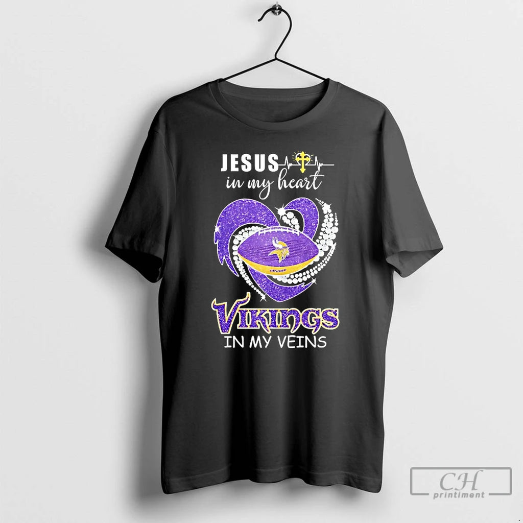 Premium Jesus In My Heart Minnesota Vikings In My Veins Diamond Heart T Shirts Sweater Hoodie, Sweatshirt | InkRitualCo.com