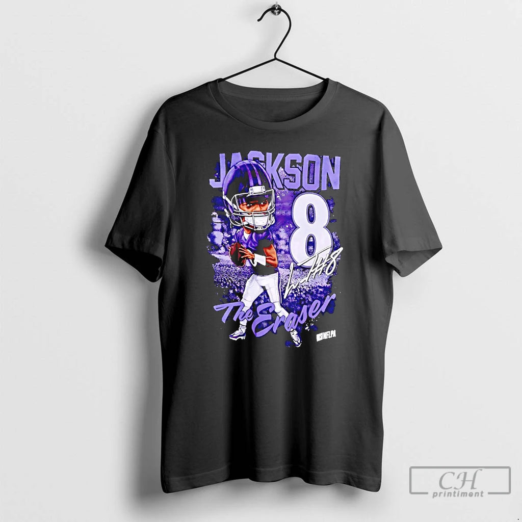 Premium Lamar Jackson The Eraser Number 8 Signature Caricature T-Shirts, Hoodie, Sweatshirt | InkRitualCo.com