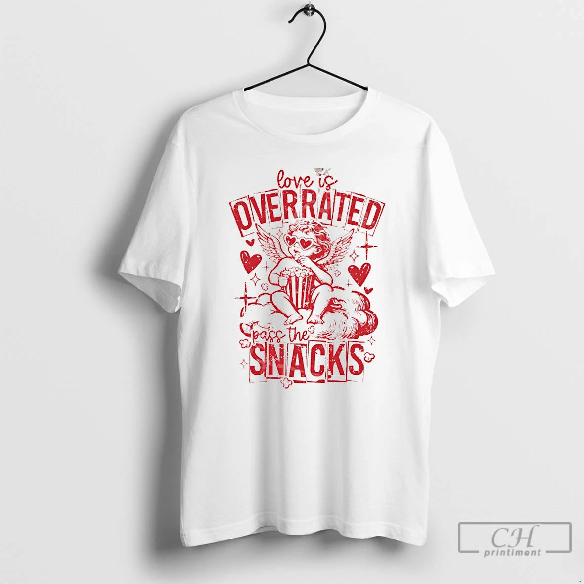 Premium Love Is Overrated Pass The Snacks Valentines Day T-Shirts, Hoodie, Sweatshirt | InkRitualCo.com