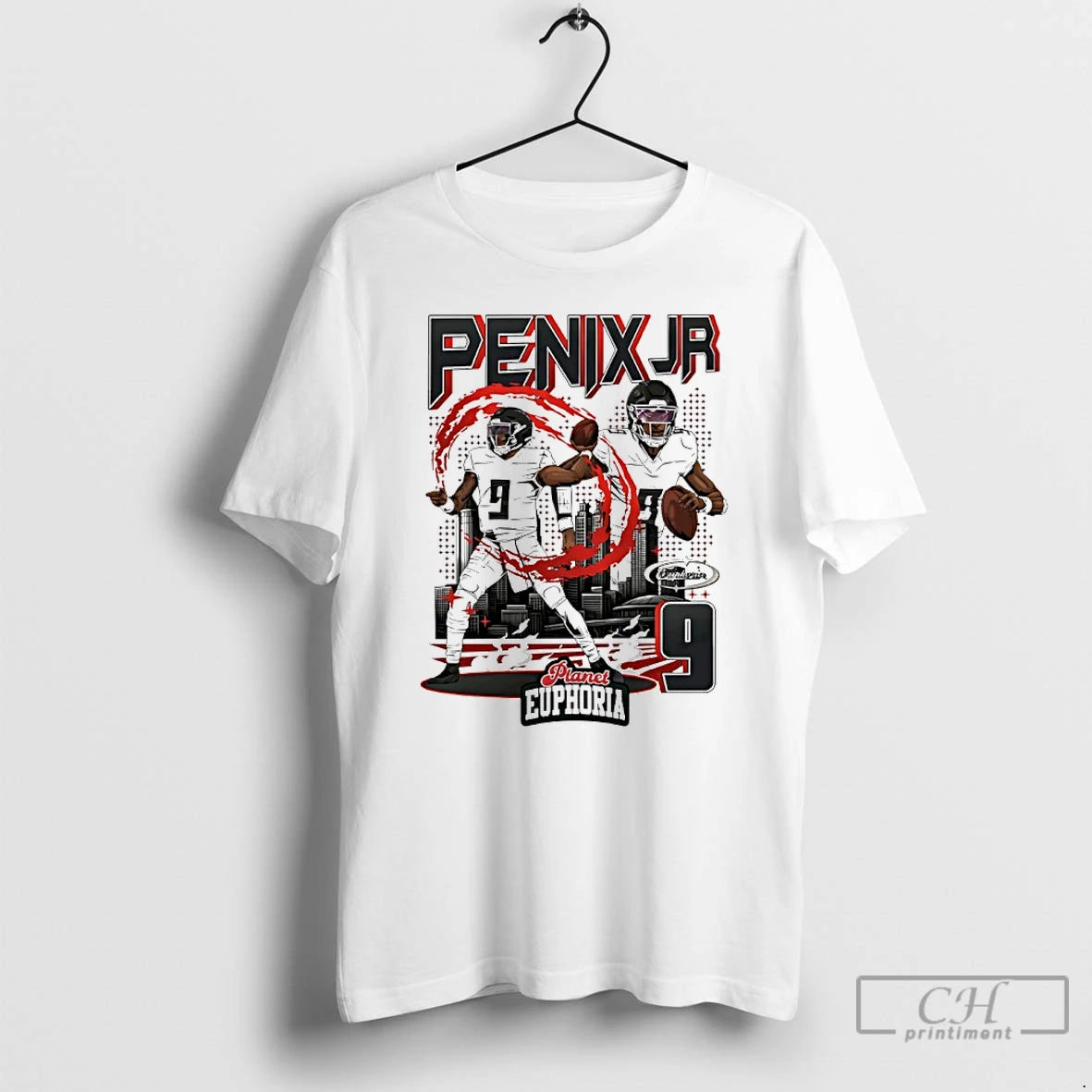 Premium Michael Penix Jr 9 Atlanta Falcons Player Collage Skyline T Shirts Hoodie, Sweatshirt | InkRitualCo.com