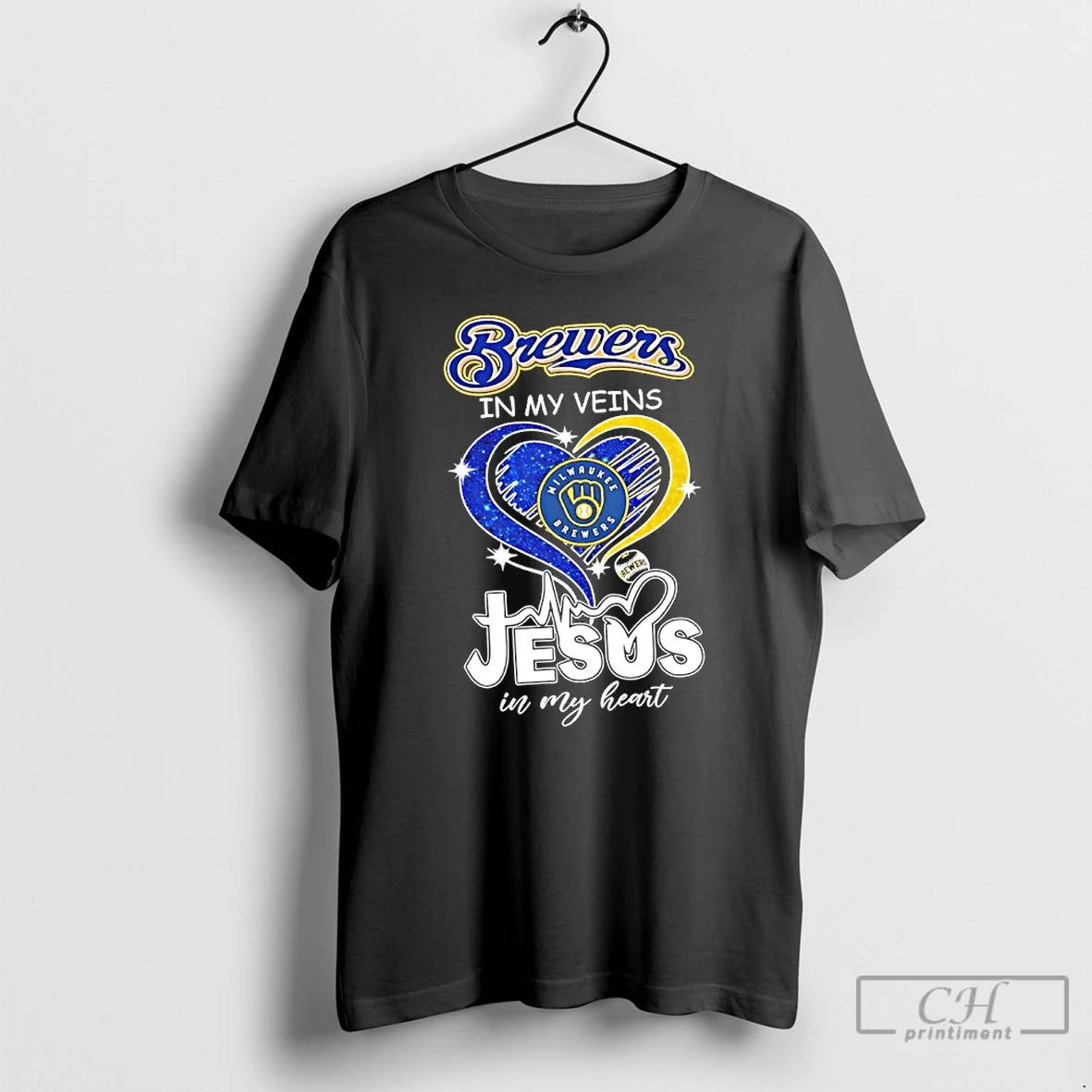 Premium Milwaukee Brewers In My Veins And Jesus In My Heart Diamond Heart T Shirts Hoodie, Sweatshirt | InkRitualCo.com