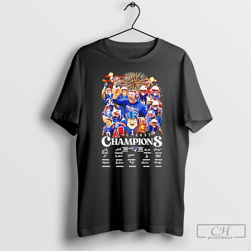 Premium Patriots Football 2025 Afc East Champions Signatures T-Shirts, Hoodie, Sweatshirt | InkRitualCo.com