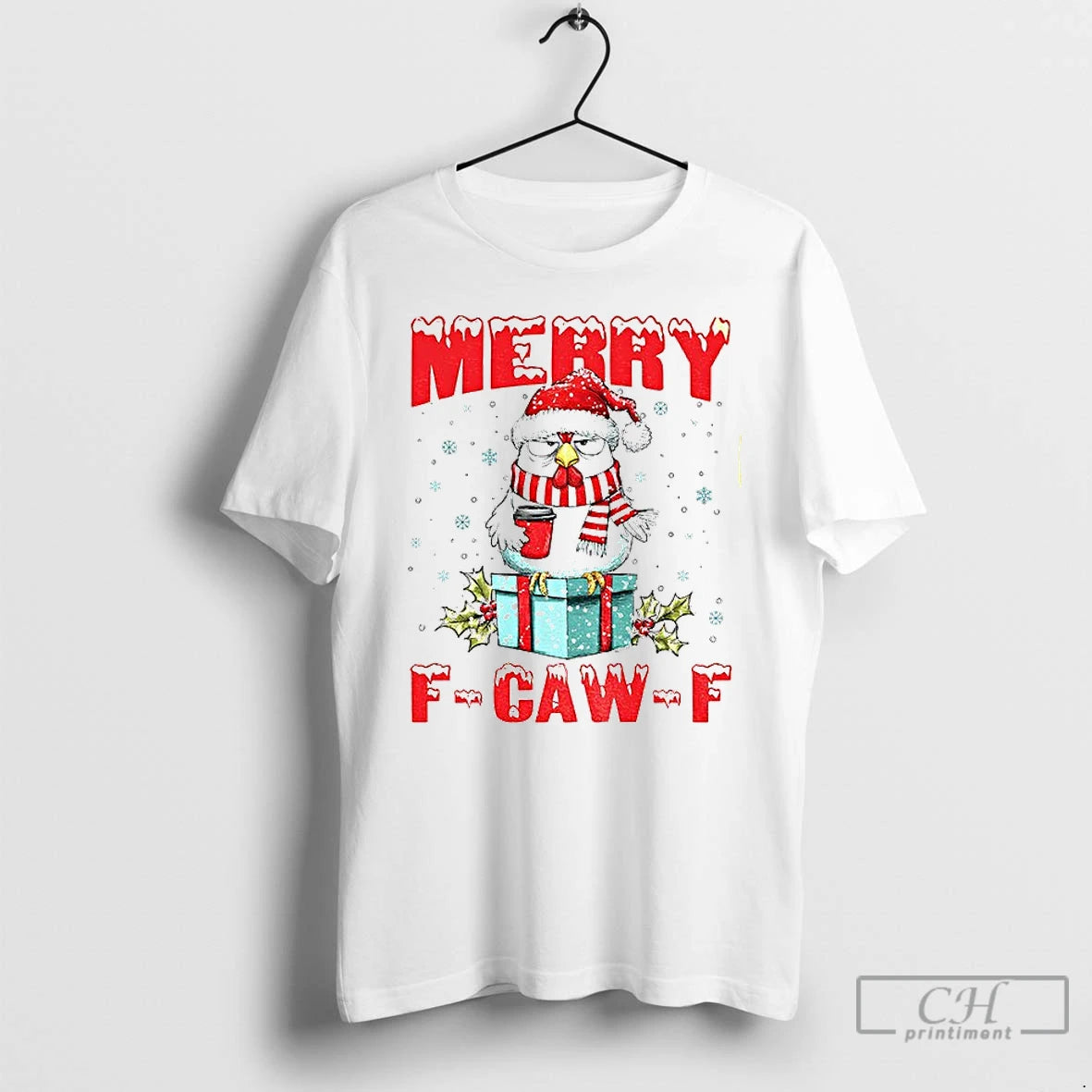 Premium Rooster Meme Santa Hat Merry F Caw F Merry Christmas T Shirts Hoodie, Sweatshirt | InkRitualCo.com