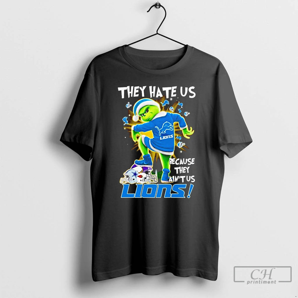 Premium Santa Grinch They Hate Us Because They Aint Us Lions Christmas T Shirts Hoodie, Sweatshirt | InkRitualCo.com