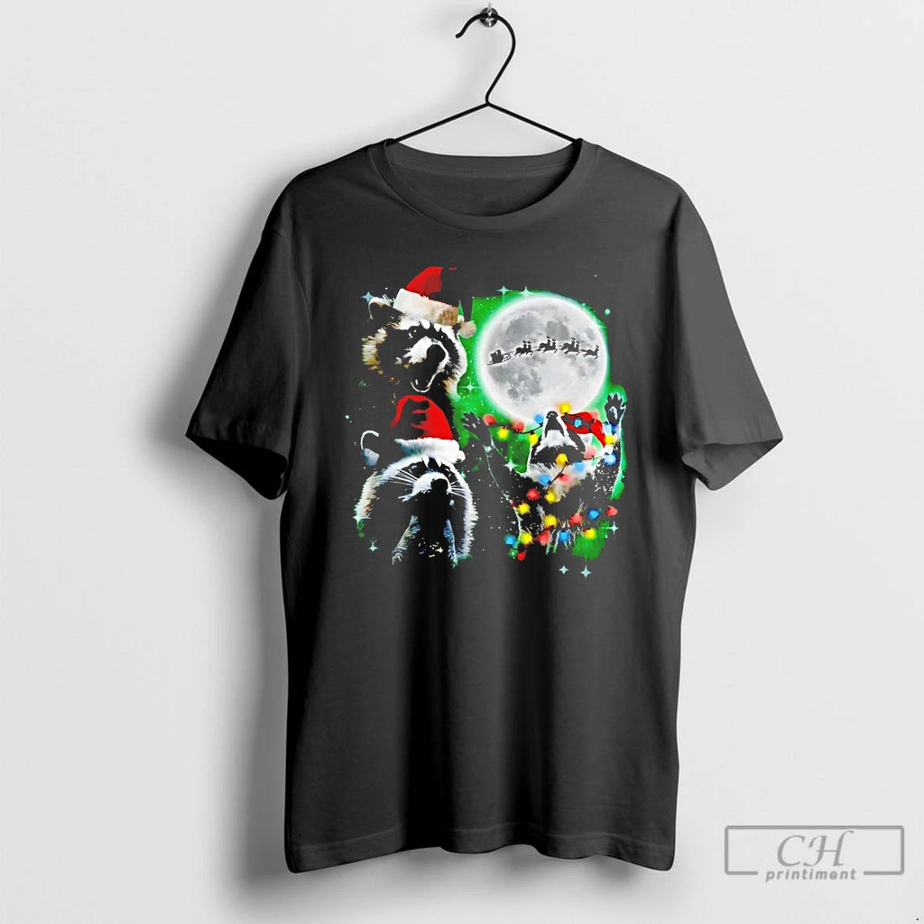 Premium Three Raccoons With The Moon Christmas T-Shirts, Hoodie, Sweatshirt | InkRitualCo.com
