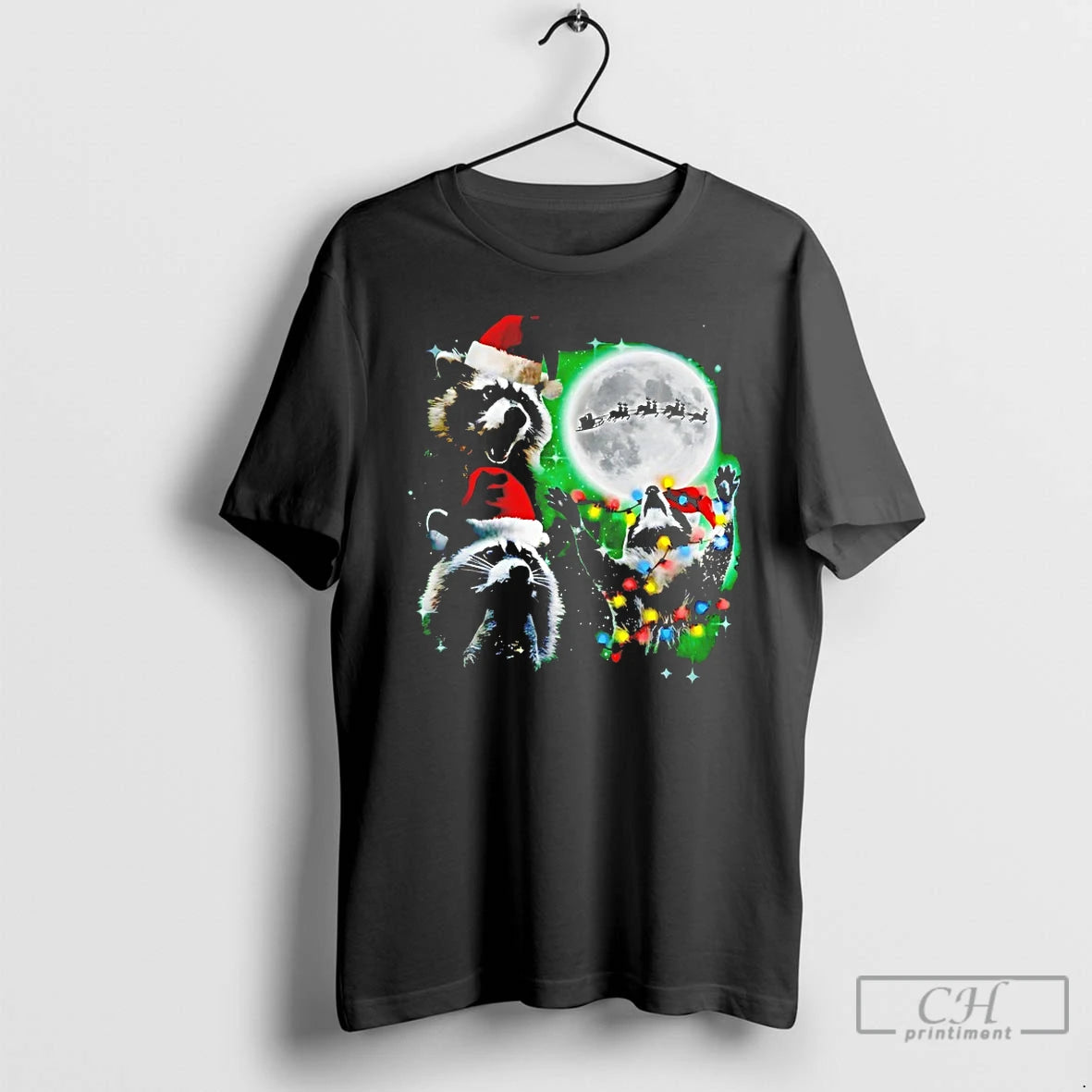 Premium Three Raccoons With The Moon Christmas T-Shirts, Hoodie, Sweatshirt | InkRitualCo.com