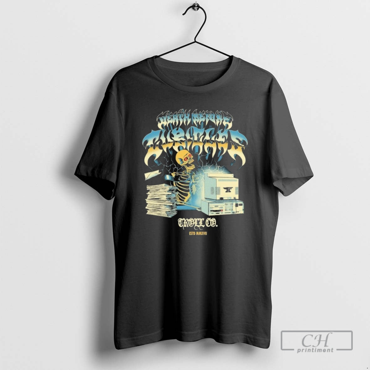 Premium Troll Co Death Before Cubicles Cpu Skeleton Shirt Sweater Hoodie, Sweatshirt | InkRitualCo.com