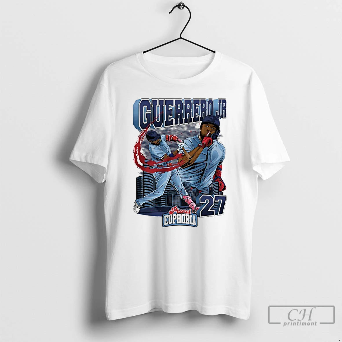 Premium Vladimir Guerrero Jr 27 Toronto Blue Jays Player Swing Skyline T-Shirts, Hoodie, Sweatshirt | InkRitualCo.com