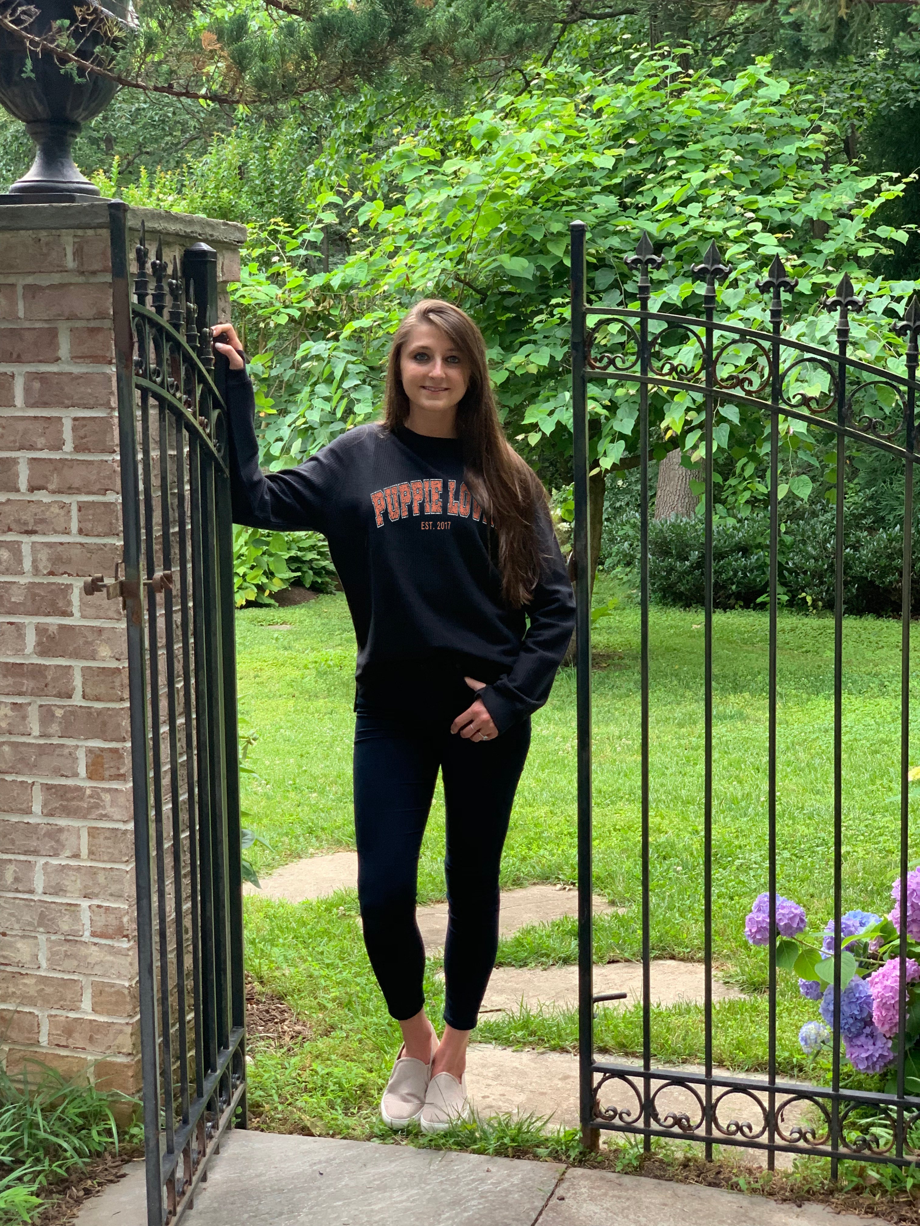UNIVERSITY FONT CORDUROY CREWNECK SWEATER, CHARCOAL