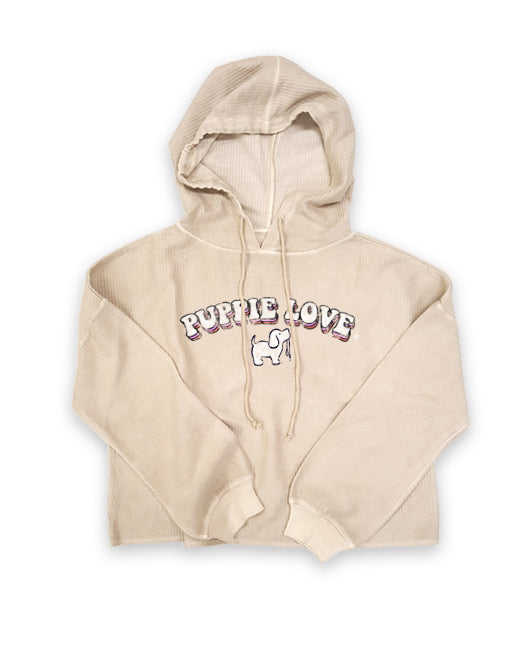 LADIES CORDUROY CROPPED HOODIE, OATMAEAL