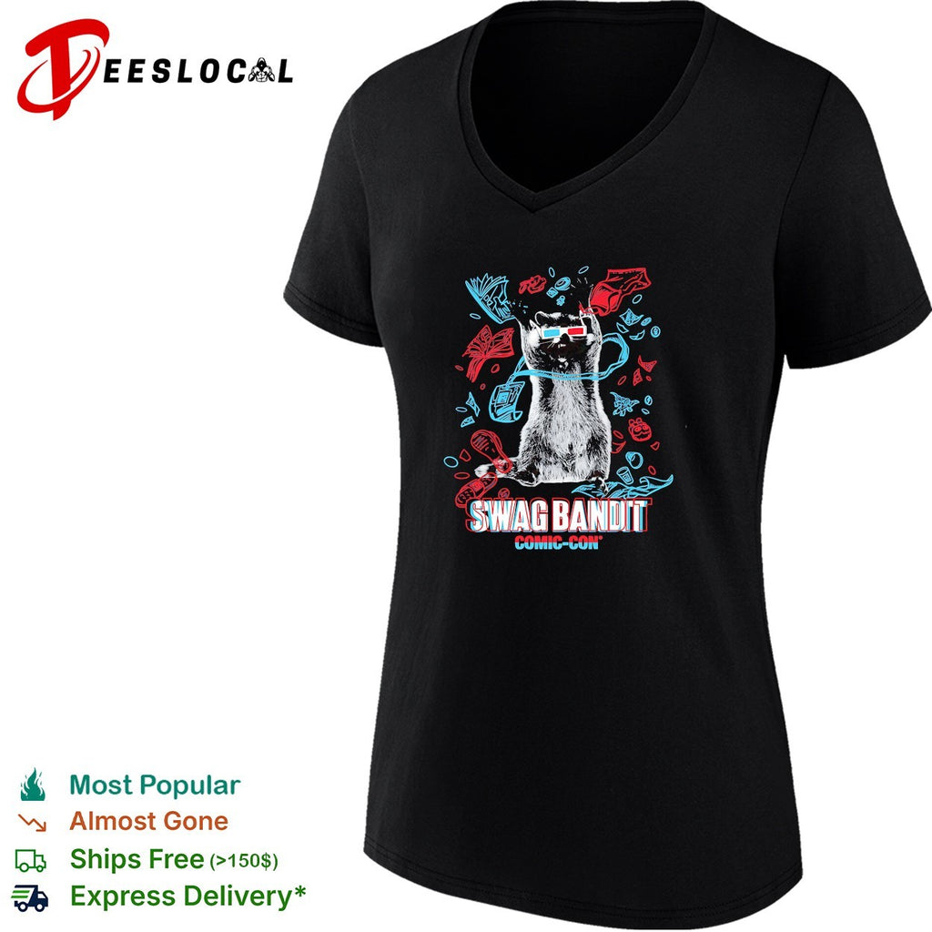 Raccoon wearing 3D glasses swag bandit comic con shirt