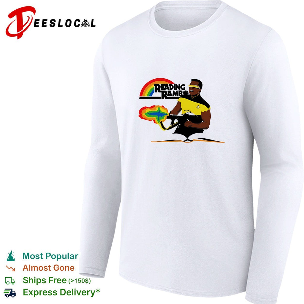 Reading Rambo book rainbow brain blast shirt