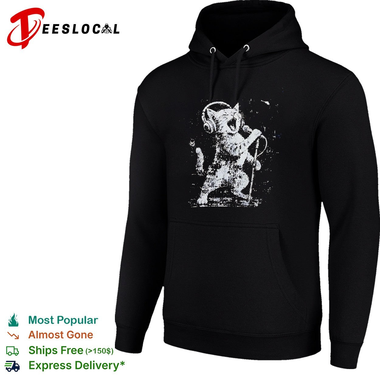 Rockstar cat headphones microphone shirt