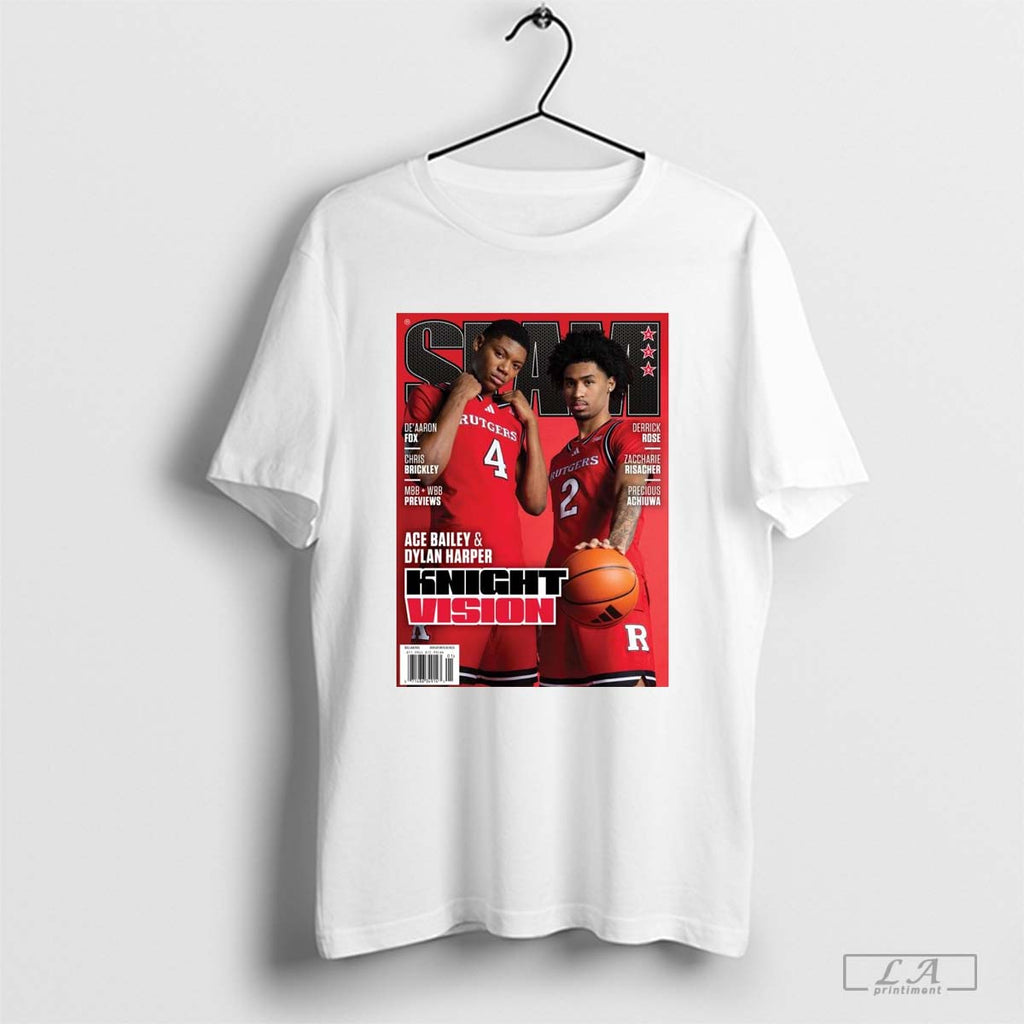 Slam Cover Rutgers Scarlet Knights Ace Bailey And Dylan Harper Knight Vision 2024 Poster T-Shirts, Hoodie, Sweatshirt