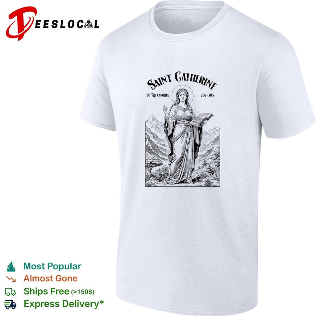 Saint Catherine of Alexandria holding book religious shirt