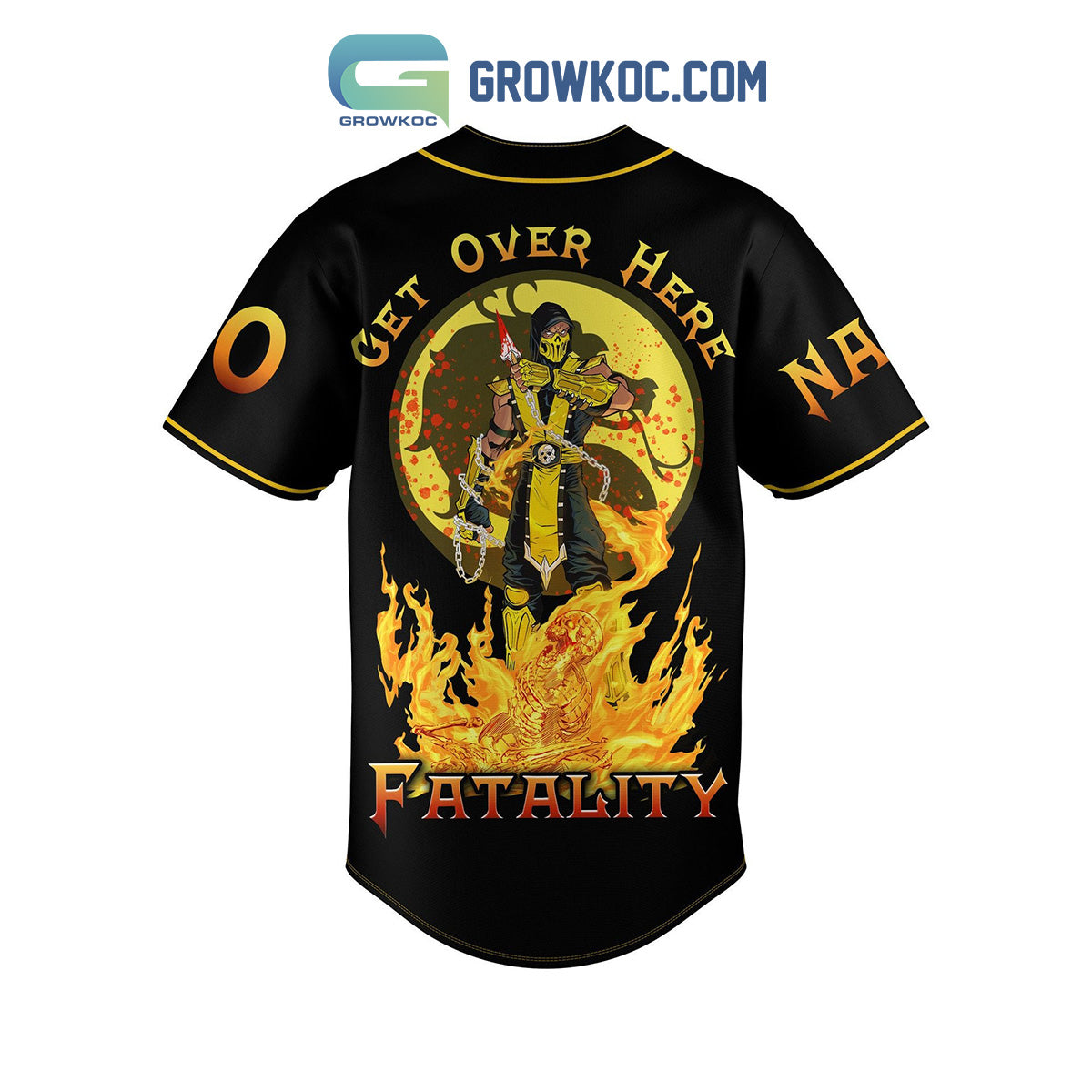 Scorpion Mortal Kombat Get Over Here Fatality Personalized Baseball Jersey