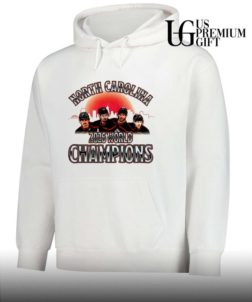 Sebastian Aho Andrei Svechnikov Martin Necas Brent Burns North Carolina Hurricanes NHL 2026 World Champions shirt